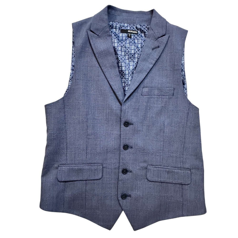 Murano Mens Blue Glen Plaid Suit Vest Notched Lapel Waistcoat Size M RN 58909